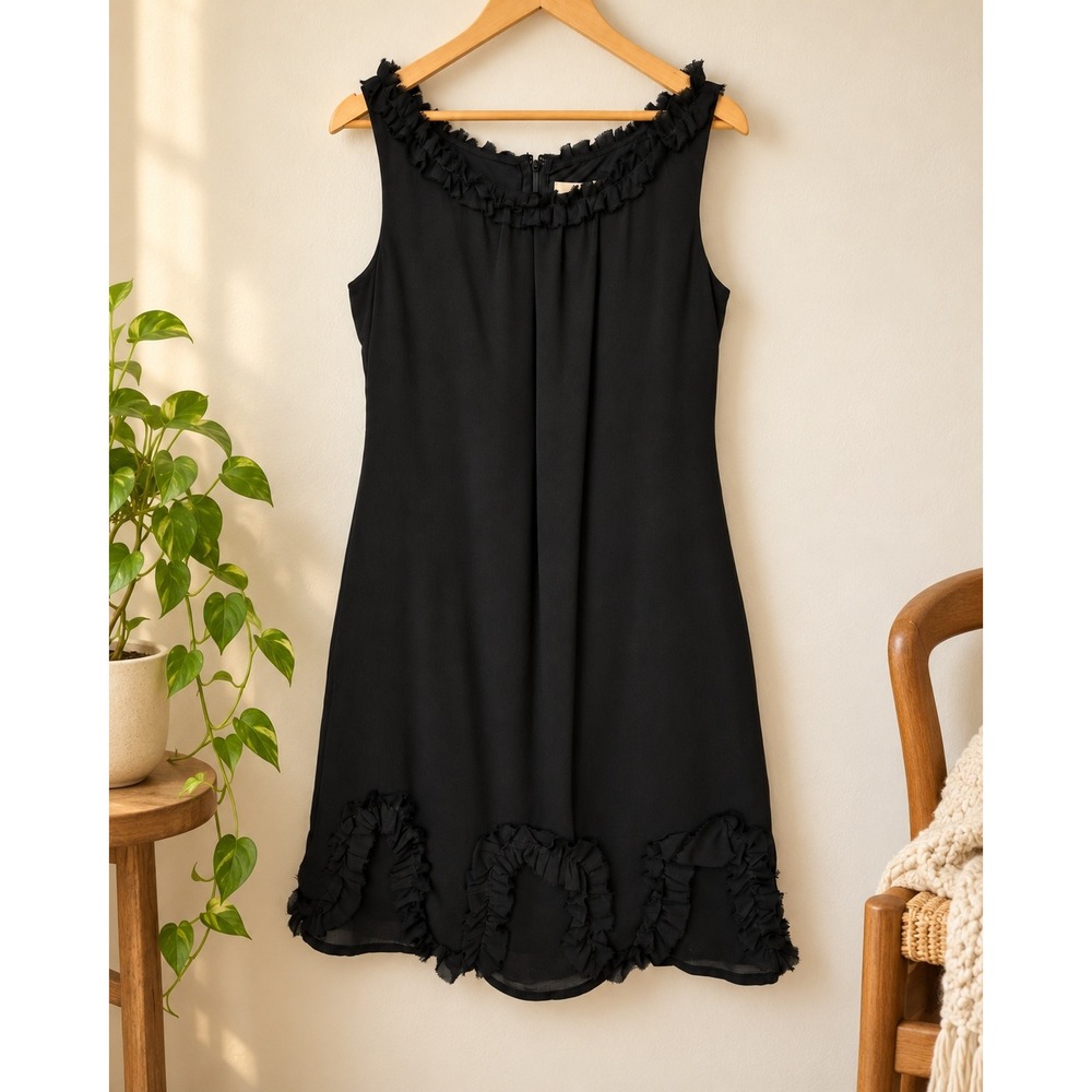 Black Ruffle Trim Sleeveless Mini Dress Whimsigoth Gothic Dark Romantic Size 12